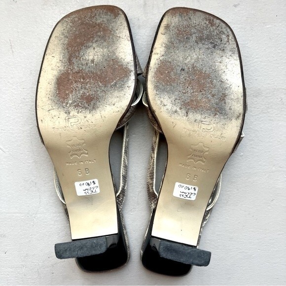 Phyliss Poland Tess Cream Snakeskin Leather Heeled Slide Sandals Women’s Size 6 - Picture 9 of 13